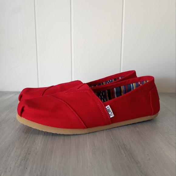 TOMS Classic Red Canvas Alpargaras Women's Size 8 - Picture 2 of 14